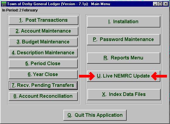 NEMRC menu, showing Live Uptate.