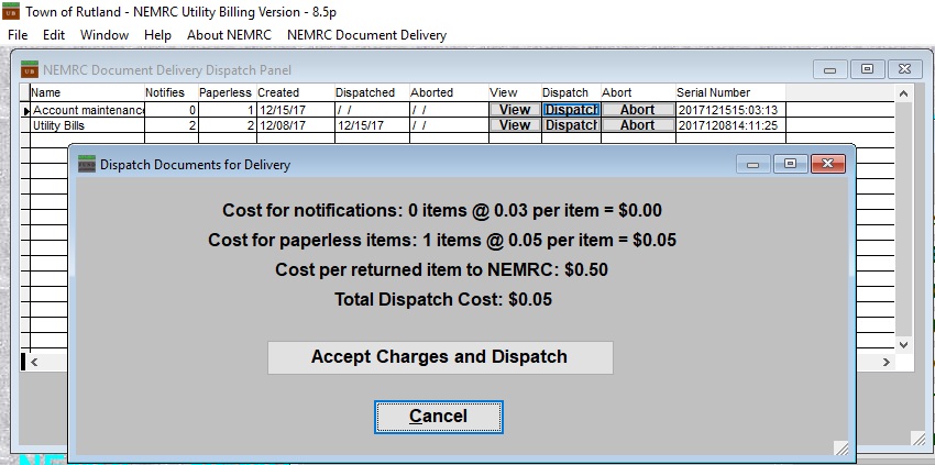 NDDS - Dispatch Fees Screen