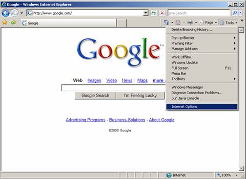 IE 7 internet options