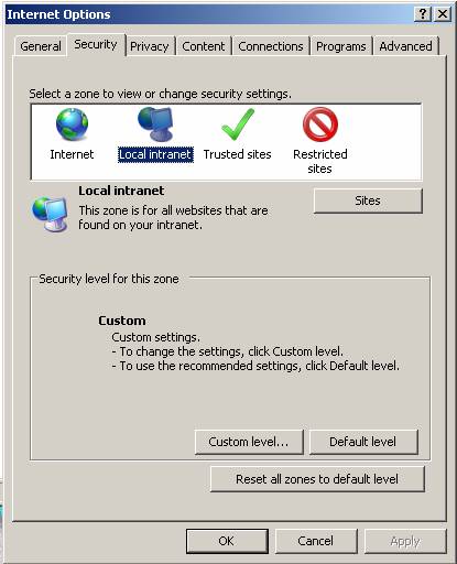 internet options: Local intranet