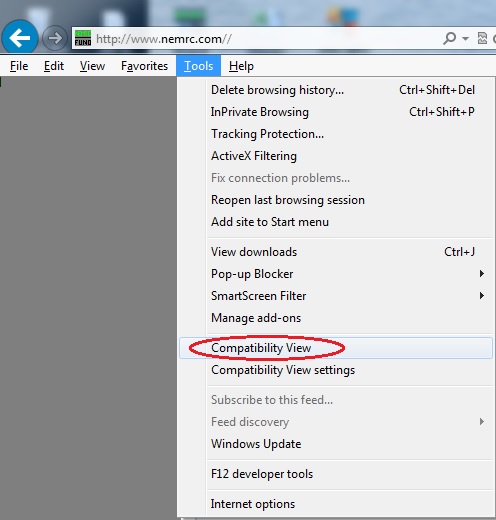 IE Menu Bar, Tools circled