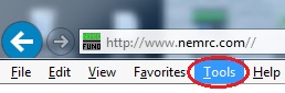 IE Menu Bar, Tools circled